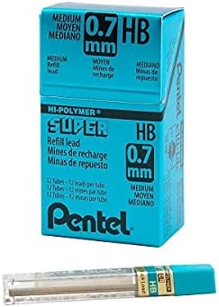 Pentel 50HB Super Hi-Polymer Refils de chumbo, 0,7 mm, hb, preto, 12 leads/pack