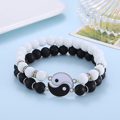 DLIHC Combinando pulseiras Yin Yang para melhor amigo, 2 PCs Breads Casal Bracelets com Yin Yang Charm para namorado