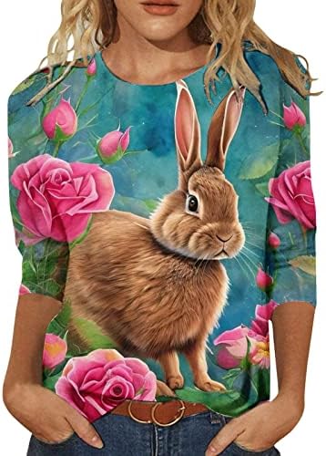 Camisas da Páscoa feminina verão verão 3/4 de manga T Tops casuais moda moda com túnica de túnica floral solta Tops Tops