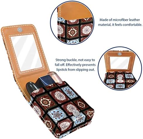 Bolsa de batom de batom de maquiagem de oryuekan com espelho portátil de armazenamento de armazenamento portátil portátil Organizador de armazenamento de brilho labial, estilo étnico de estilo árabe Mandala vintage