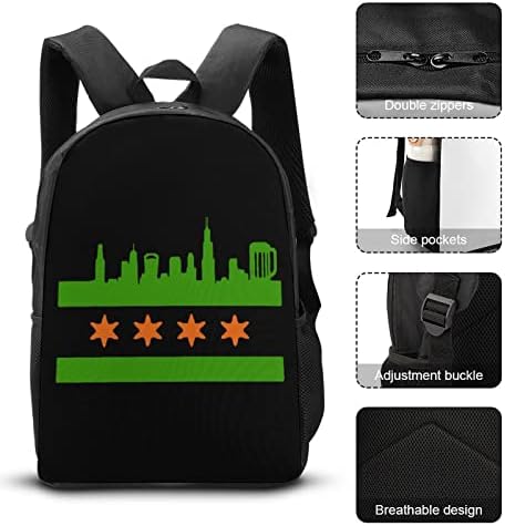 Bandeira de Chicago Skyline Drinks 3 PCs Backpack Combination Set Single ombro Tote bolsa portátil Bolsa de lápis para escritório