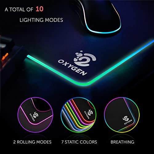 Studione RGB Gaming Mouse Pad por oxigênio, luz Ultra brilhante LED e mousepad extensa grande e macia com 14 modos de iluminação, resistência à água, teclado de base de borracha sem deslizamento, tapete de base de borracha, 31,5 x12 polegadas x 4mm, preto