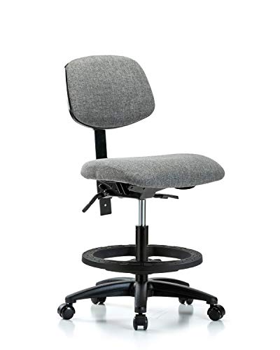 Labtech Seating LT42458 Cadeira de bancada média, tecido, base de nylon - inclinação, anel de pé preto, rodízios, preto