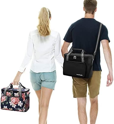 Woomada grande lancheira isolada para mulheres/homens, lancheira reutilizável de 24 canções para trabalho, bolsa de bolso com zíper frontal, bolsa de almoço à prova de vazamento com alça de ombro ajustável