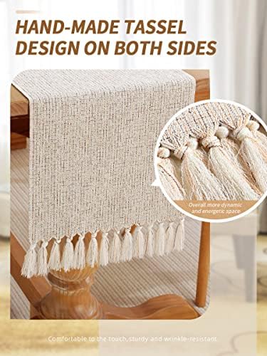 Mesa rústica Runner Boho Style, Tassels artesanais BEGE TABE Runner 72 polegadas de comprimento para jantar em casa, café, chá, cozinha, 13x72 creme