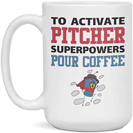 Superpowers de arremessador de ativação derramar caneca de café, branca de 11 onças