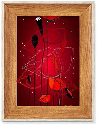 McJs Flores vermelhas Arte abstrata pintando milho papoula de mesa de madeira moldura de madeira exibir arte pintando