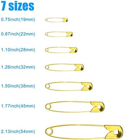 480 PCs Pinos de segurança, grandes e pequenos pinos de segurança Metal Gold Sewing Pins Conjunto Durável 7 tamanhos de 19mm