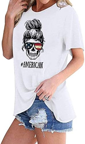 Kaniem Quarto de julho Camisas para mulheres American Bandeira Americana T-shirt Print Print American Flag Tshirt Plus Size Size American