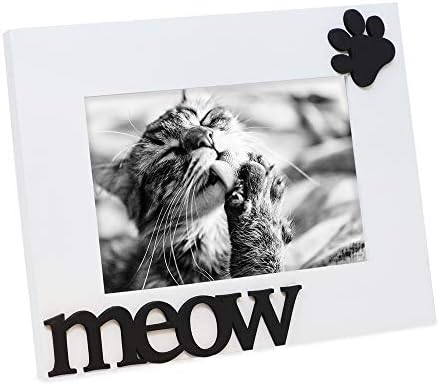Isaac Jacobs Black Wood Sentimentos Cat “MEOW” moldura, 4x6 polegadas, presente de foto para gato de estimação, gatinho, exibição na mesa, mesa