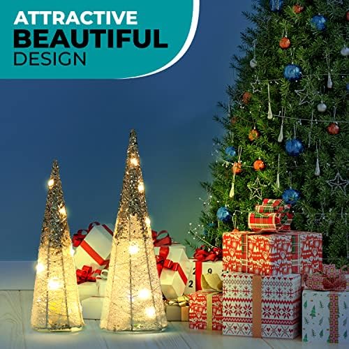 2 PCs Decorações de mesa de Natal iluminadas com glitter e placa de madeira rústica para decoração de Natal