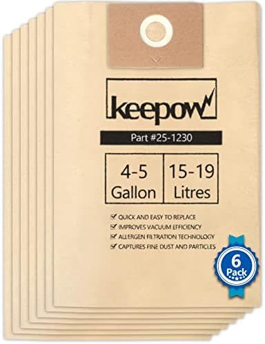 KeepOw Stanley 25-1230 Sacos de poeira a pó de pó, 4-5 galões de bola de filtro de váculos de 4-5 galões Substituição para aspiradores