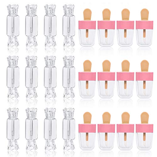 Tubos de brilho labial de 24pcs - recipientes de brilho labial de sorvete de doces vazios - recipientes reciclados de folheto