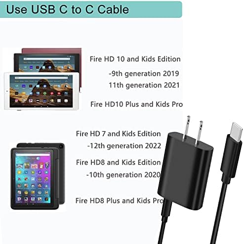 15W Novo HD7 8 10 Tablet Charger Fast com cabo USB tipo C de 6,5 pés para carregar New Fire HD 7/8/8Plus/10/10Plus Kids Edition,