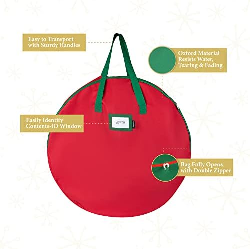 Bolsa de armazenamento de grinaldas de Natal- 2-PACK- Material de lona durável, alça reforçada com zíper e fácil de colocar a coroa