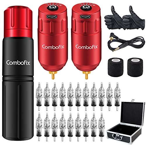 Kit de caneta de tatuagem Combofix - Kit de tatuagem completa Tattoo Tattoo Machine Pen RCA com 2pack sem fio Tattoo Power Supply