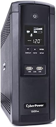 CyberPower BRG1500AVRLCD Intelligent LCD UPS System, 1500VA/900W, 12 pontos de venda, AVR, mini-torre, garantia de 5 anos