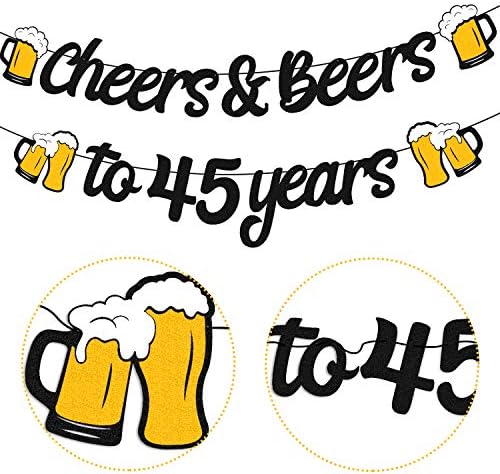 Cheers e cervejas a 45 anos Banner Happy 45s Birthday Decorações Cheers a 45 anos Garland para homens Mulheres 45º