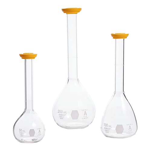 KIMAX 28010-200 Borossilicate Glass 200ml, +/- 0,20ml Tolerância, parte superior estreita com frasco volumétrico de classe