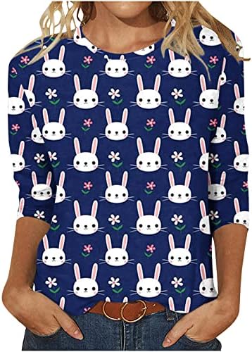 Camisas de Páscoa para mulheres Camisa Casual Casual Casual Primavera 2023 Henley Tops fofos 3/4 Manga Rabbit Graphic Loose Tees