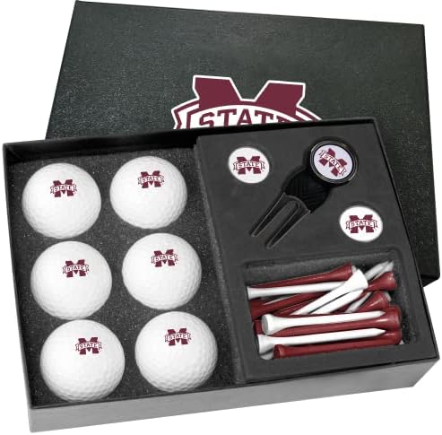 Golfballs.com Classic Mississippi State Bulldogs Meia dúzia de presentes com ferramenta de Divot - bolas em branco