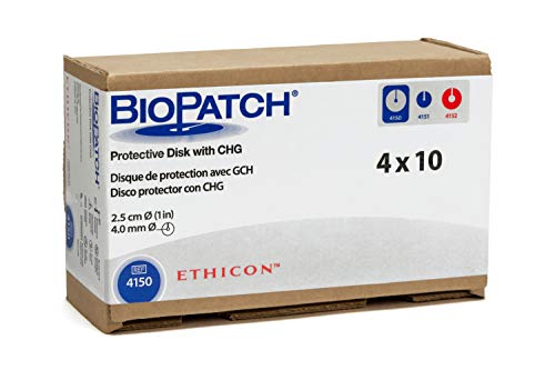 Disco de proteção éticon biopatch com CHG, 4150, molho IV antimicrobiano, 2,5 cm de diâmetro com abertura central de 4