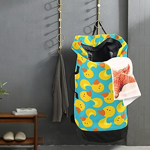 Cartoon Duck Laundry Bag Mackpack de roupa pesada com alças e alças de ombro Viagem Bolsa de roupa com tração de tração Dirty