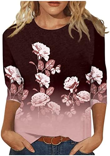 Tops femininos, 3/4 camisas de manga para mulheres fofas tees gráficas impressos blusas casual plus size tops básicos pulôver