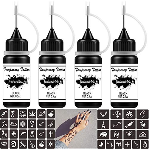 Kit de tatuagem temporária de tinta à mão livre Jagua gel semi -permanente Tattoo tintas 4 garrafas pretas 2oz Tattoos para