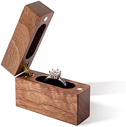 Caixa de anel de noivado de madeira wislist pequena capa de anel plano e magro para proposta, casamento