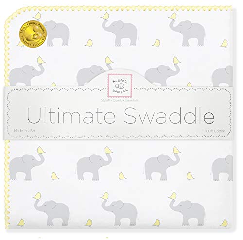 Swaddledesigns Ultimate Winter Swaddle, Clanta de recepção X-Large, Made nos EUA, Flanela de Cotton Premium, Chickies de elefante e amarelo pastel