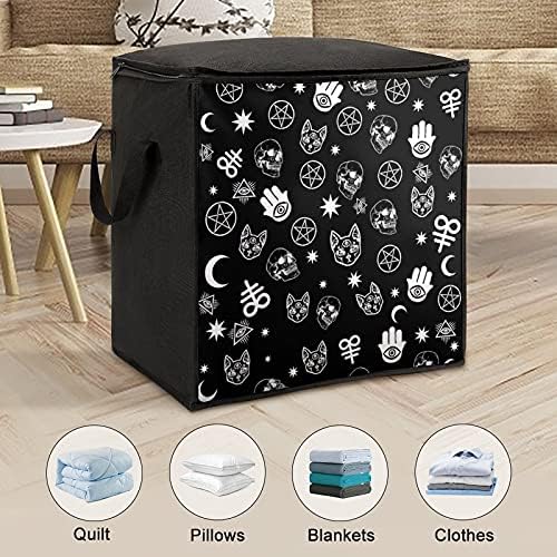 Skull Cat Large Quilt Storage Bag Organizer Box Zipper na parte superior para travesseiro de roupas