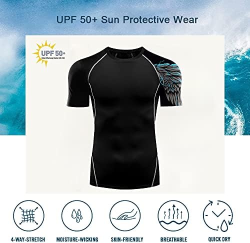 Men's UPF 50+ Proteção solar compressão de mangas curtas Guarda precipitada para homens Camisas de natação Roupas de treino