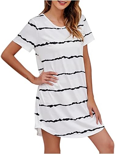 Vestidos de verão wpoumv para mulheres listradas de manga curta vestido solto vestido redondo de pescoço de praia vestido