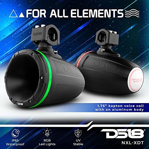 DS18 HYDRO NXL -XDT/BK 1,75 Wakeboard POD Tower Speaker com luzes LED RGB integradas, impermeável, UV estável, 900 watts, 4 ohm - para todos os elementos carros, ATVs, UVTs