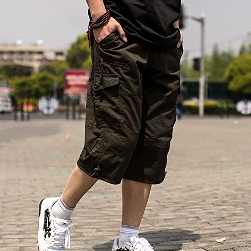 Shorts de carga masculinos, moda masculina de cintura média de cor sólida bolsões de cores ao ar livre