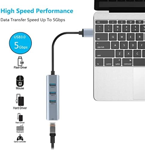 N/A USB 3.0 Hub Tipo C Adaptador de rede Ethernet 1000 Mbps RJ45 USB-C 4 em 1 com 3 divisor USB 3.0 USB