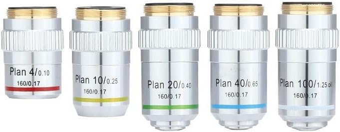 Kit de acessórios para microscópio para adultos 4x, 10x, 20x, 40x, 100x Microscópio biológico Objetivos LENS Consumíveis de