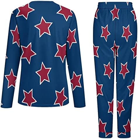 American Flag Stars-01 Pijama feminina definir duas peças de manga comprida e calça de dormir com roupas de dormir loungewear