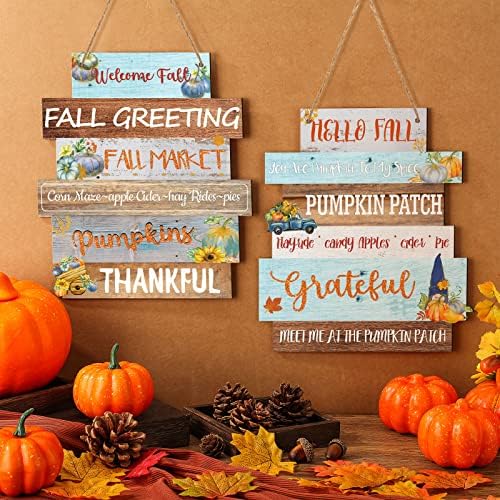 BUCHERRY 2 Peças Ação de Graças Sinais de boas -vindas Sinais de madeira Hello Decorações de outono para casa Placas decorativas