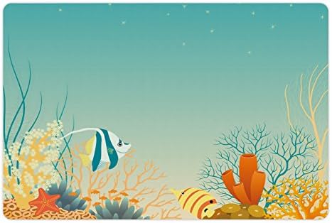 Tapete de animais de estimação de aquário lunarable para alimentos e água, paisagem oceânica tropical em cores de