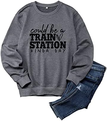 RMCMS Mulheres podem ser uma estação de trem meio dia Crew pescoço moletom fofo estação de trem gráfica camisetas
