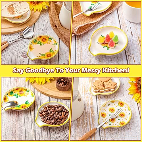 4 PCs Sunflower Spoon Rest Rest Decor de cozinha da cozinha de girassol Rest para fogão top top gunflower colher spother