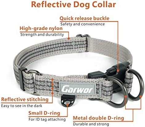 Garwor Reffortive Dog Collar com fivela, colares ajustáveis ​​com anel D duplo, para cães grandes.