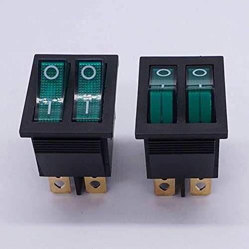 Makee 2pcs AC 250V/16A, 125V/20A Button verde e verde com luz ligada/desligada DPDT 6 pinos 2 Posição Mini Rocker
