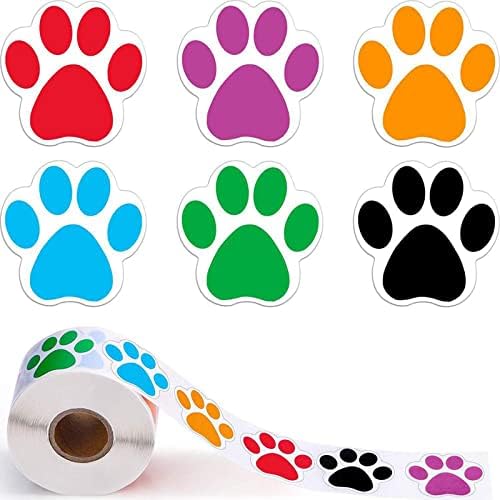 Adesivos de impressão de pata de cachorro rolo de 500 peças 1.5 polegadas coloridas vermelhas pretas pretas fofas fofinhas pequenas