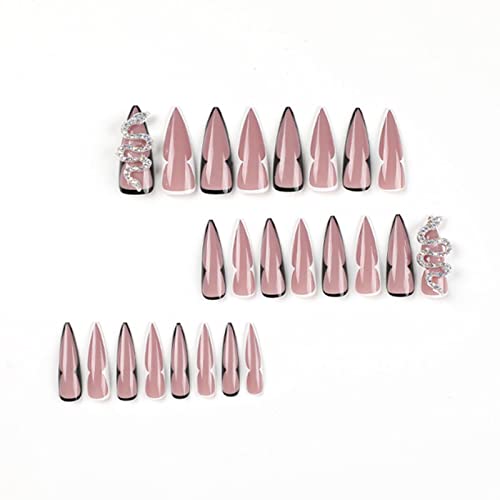 Yoyoee Diamond Inclaid Manicure Press On Nails Ballerina Fake Nails Long Stiletto False Unhas Acrílicas Dicas de capa completa para mulheres e meninas 24pcs