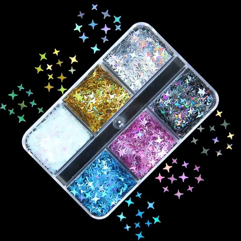 6 grades holográficas unhas glitter borboleta formato de estrela lantejas 3d flocos brilhantes paillette manicure decorações de arte de unhas diy -
