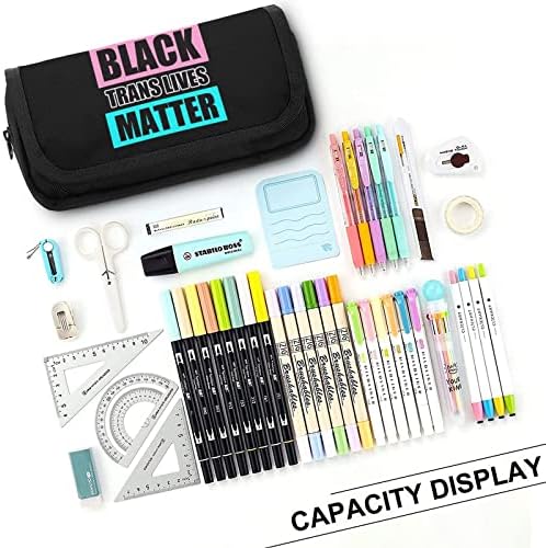 Black Trans Lives Matter Case lápis Bolsa de caneta dupla com zíper de grande capacidade Penora de papelaria para o escritório em casa