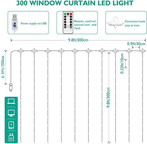Luzes de cortina de LED 300 de Xingtong 300, luzes de fadas usadas por USB com timer de controle remoto para festa de casamento